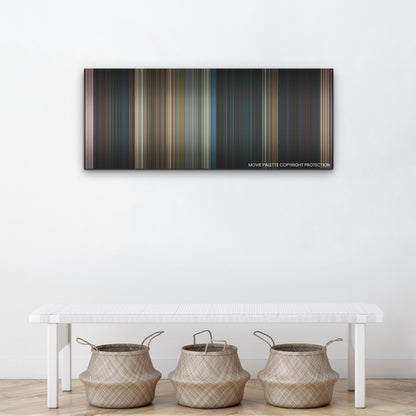 65 color palette canvas above a white bench with three woven baskets