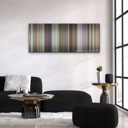 Joy Ride color palette canvas above a black sofa with a gold-topped table