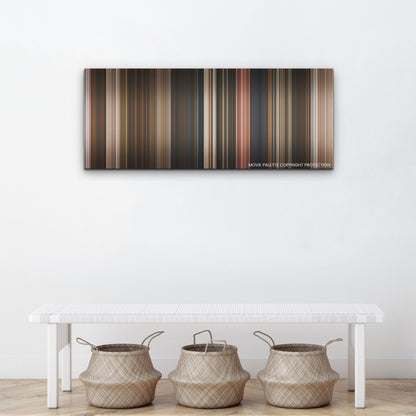 Wonka color palette canvas above a white bench with three woven baskets