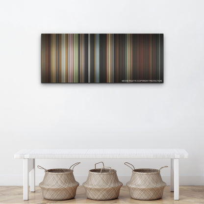 Beau Is Afraid color palette canvas above a white bench with three woven baskets