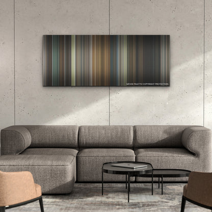 Enola Holmes 2 color palette canvas on a concrete wall above a gray sectional sofa