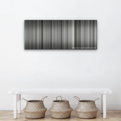 Belfast color palette canvas above a white bench with three woven baskets
