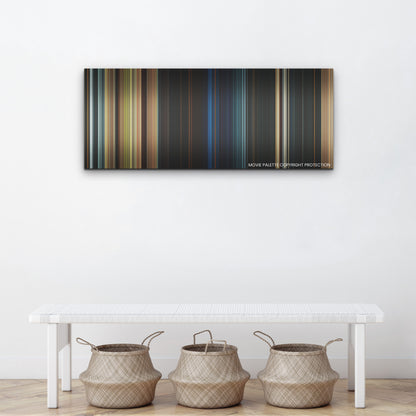 Damsel color palette canvas above a white bench with three woven baskets