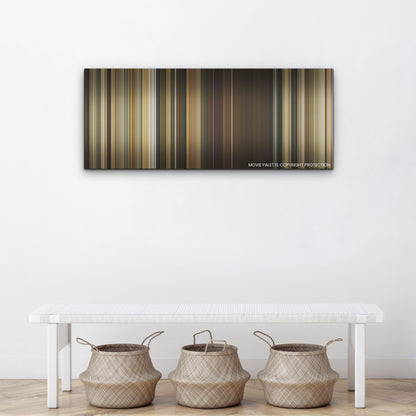 Don't Worry Darling color palette canvas above a white bench with three woven baskets