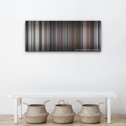 The Lost Daughter color palette canvas above a white bench with three woven baskets