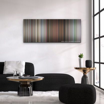 Cinderella color palette canvas above a black sofa with a gold-topped table