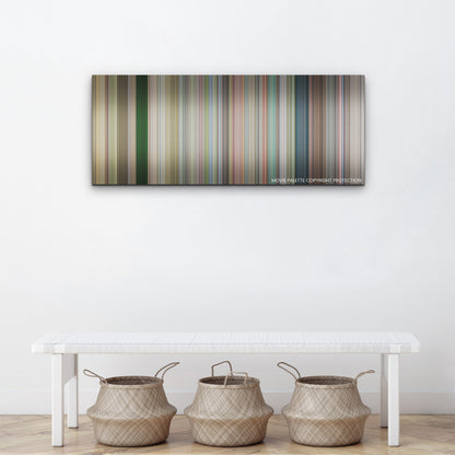 Jackass Forever color palette canvas above a white bench with three woven baskets
