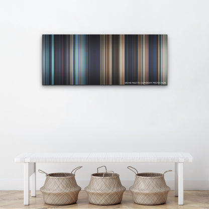 The Little Mermaid color palette canvas above a white bench with three woven baskets