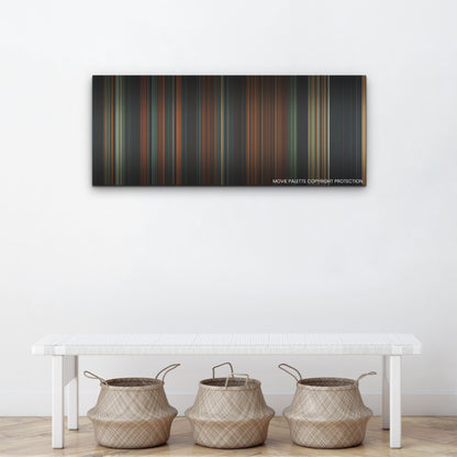 The Watchers color palette canvas above a white bench with three woven baskets