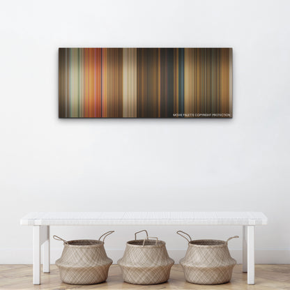Murder Mystery 2 color palette canvas above a white bench with three woven baskets