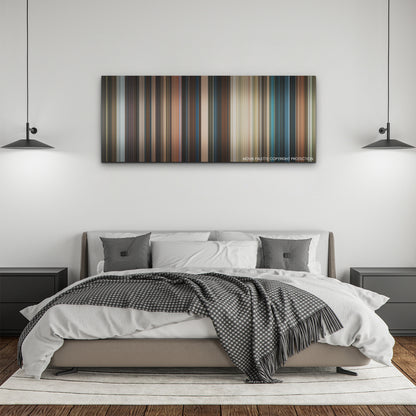 Shazam! Fury of the Gods color palette canvas above a bed, between two black pendant lamps
