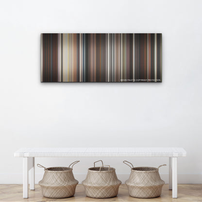Babylon color palette canvas above a white bench with three woven baskets