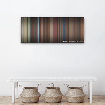Love Hard color palette canvas above a white bench with three woven baskets