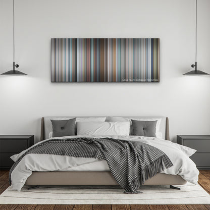 Free Guy color palette canvas above a bed, between two black pendant lamps