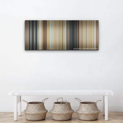 Anyone But You color palette canvas above a white bench with three woven baskets