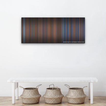 Violent Night color palette canvas above a white bench with three woven baskets