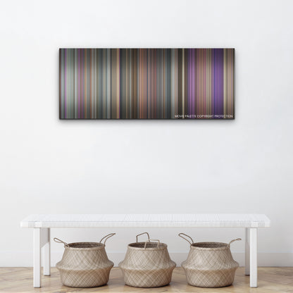 Quiz Lady color palette canvas above a white bench with three woven baskets