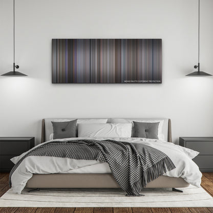 Gran Turismo color palette canvas above a bed, between two black pendant lamps