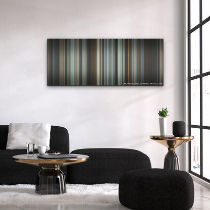 To Catch a Killer color palette canvas above a black sofa with a gold-topped table