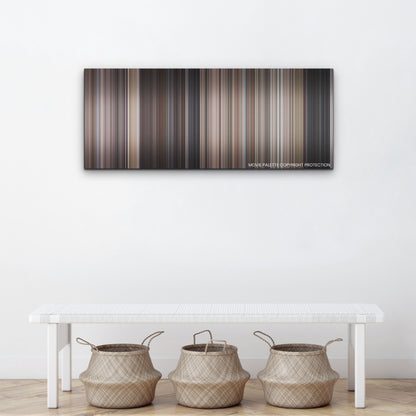 Operation Fortune: Ruse de Guerre color palette canvas above a white bench with three woven baskets