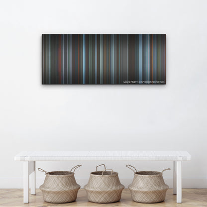 The Wonder color palette canvas above a white bench with three woven baskets
