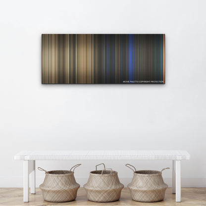 Texas Chainsaw Massacre color palette canvas above a white bench with three woven baskets