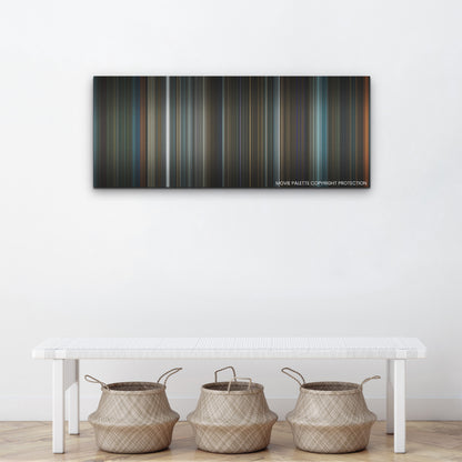 Orphan: First Kill color palette canvas above a white bench with three woven baskets