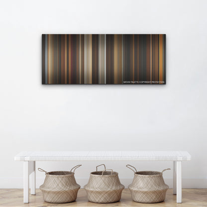 The First Omen color palette canvas above a white bench with three woven baskets