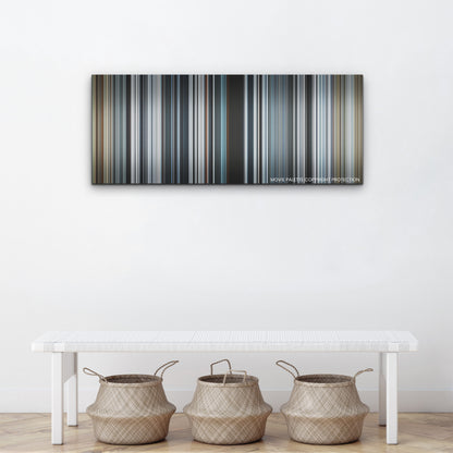 Society of the Snow color palette canvas above a white bench with three woven baskets