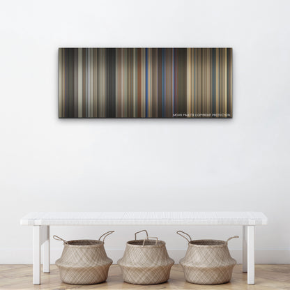 The Family Plan color palette canvas above a white bench with three woven baskets