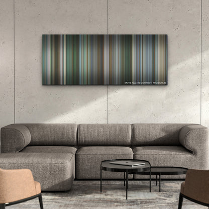 Hustle color palette canvas on a concrete wall above a gray sectional sofa