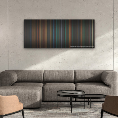 Resident Evil: Welcome to Raccoon City color palette canvas on a concrete wall above a gray sectional sofa