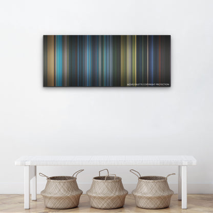 Morbius color palette canvas above a white bench with three woven baskets