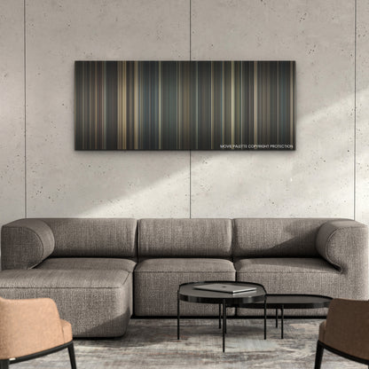 Reminiscence color palette canvas on a concrete wall above a gray sectional sofa