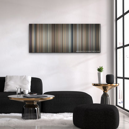 Pain Hustlers color palette canvas above a black sofa with a gold-topped table