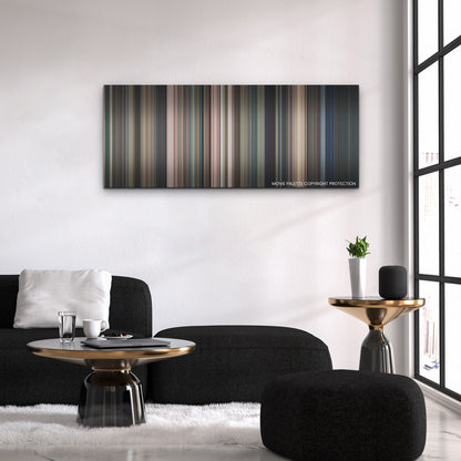 M3GAN color palette canvas above a black sofa with a gold-topped table
