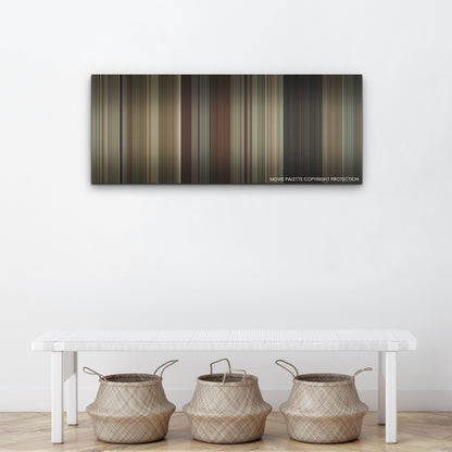 Maharaja color palette canvas above a white bench with three woven baskets