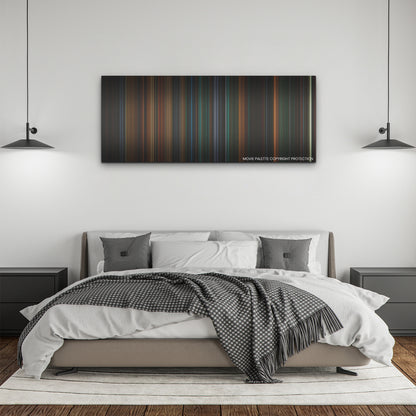 Resident Evil: Welcome to Raccoon City color palette canvas above a bed, between two black pendant lamps