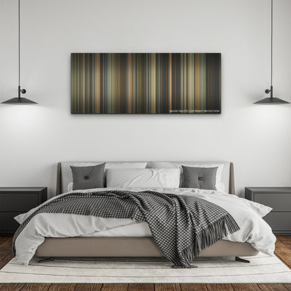 Ferrari color palette canvas above a bed, between two black pendant lamps