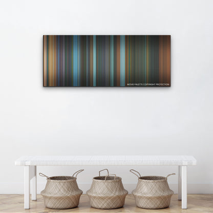 John Wick: Chapter 4 color palette canvas above a white bench with three woven baskets