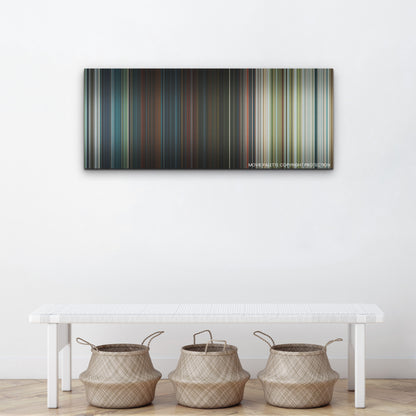 Meg 2: The Trench color palette canvas above a white bench with three woven baskets