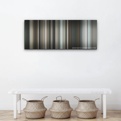 Road House color palette canvas above a white bench with three woven baskets