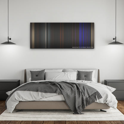 Fear Street: Part Three - 1666 color palette canvas above a bed, between two black pendant lamps
