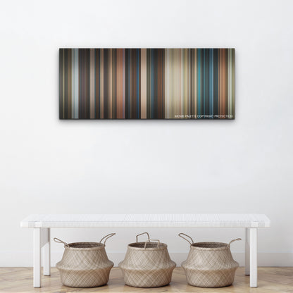 Shazam! Fury of the Gods color palette canvas above a white bench with three woven baskets