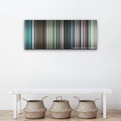 Under Paris color palette canvas above a white bench with three woven baskets