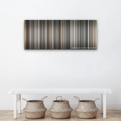 Blonde color palette canvas above a white bench with three woven baskets