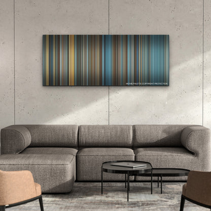 Napoleon color palette canvas on a concrete wall above a gray sectional sofa