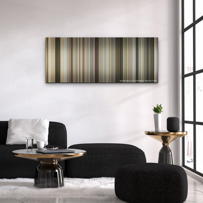 The Marksman color palette canvas above a black sofa with a gold-topped table