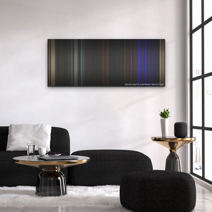 Fear Street: Part Three - 1666 color palette canvas above a black sofa with a gold-topped table