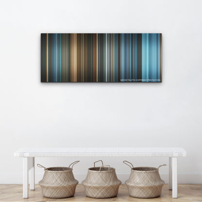 The Mother color palette canvas above a white bench with three woven baskets